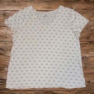 LOFT Elephant Print Tee Women's XL White Gray Short Sleeve Scoop Neck Top